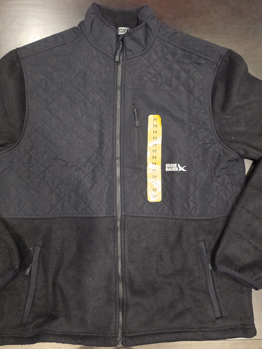Eddie Bauer Black Quilted-Panel Fleece Jacket, M